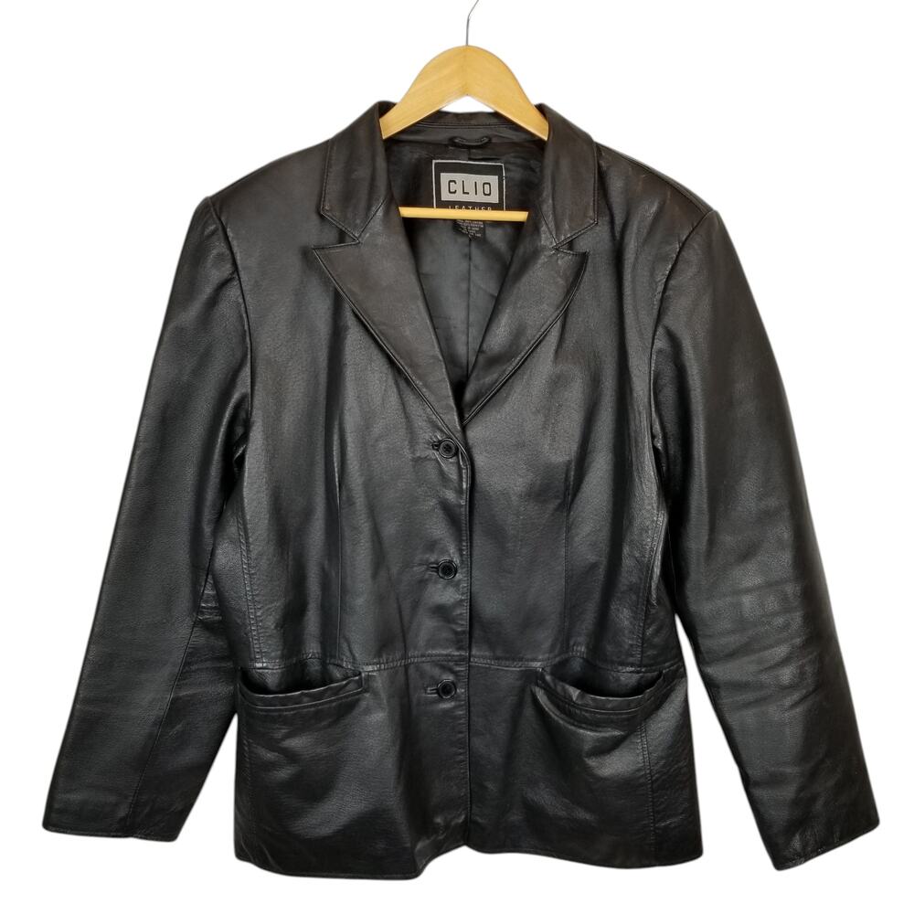 Clio Women's Vintage Black Leather Jacket Size Large